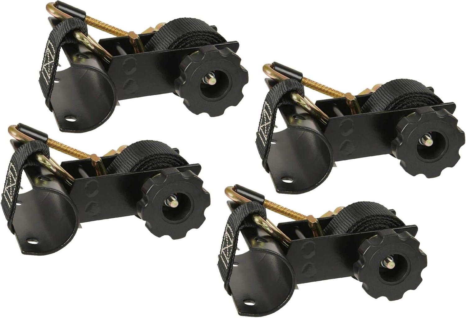 image2 Pack 112quot x 7 LadderRack Ratchet TieDown Straps Pair with Round Tube Mount ampamp Double J Hook  HeavyDuty ZincPlated ampamp Black PowderCoated for Truck Rack Load SecurementBlack