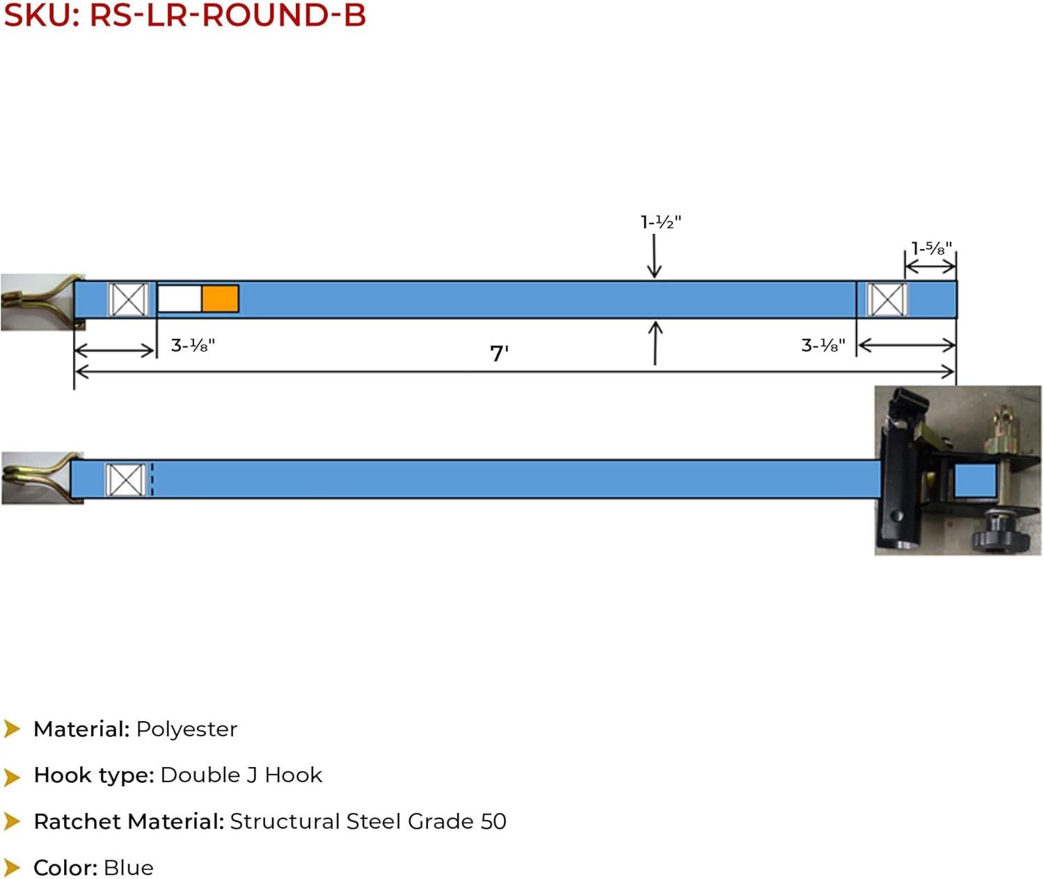 image2 Pack 112quot x 7 LadderRack Ratchet TieDown Straps Pair with Round Tube Mount ampamp Double J Hook  HeavyDuty ZincPlated ampamp Black PowderCoated for Truck Rack Load SecurementBlue