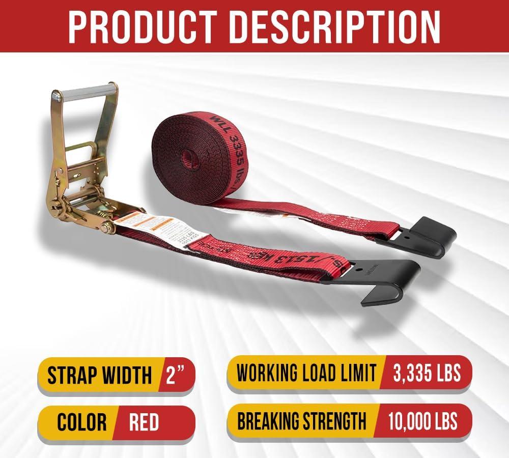 imageMytee Products 10 Pack Kinedyne Ratchet Straps with Flat Hooks 2quot x 30 Ratchet Straps Yellow  10000 Lbs Breaking Strength  TieDown Ratchet Straps for Flatbed Truck Trailers PickupRed