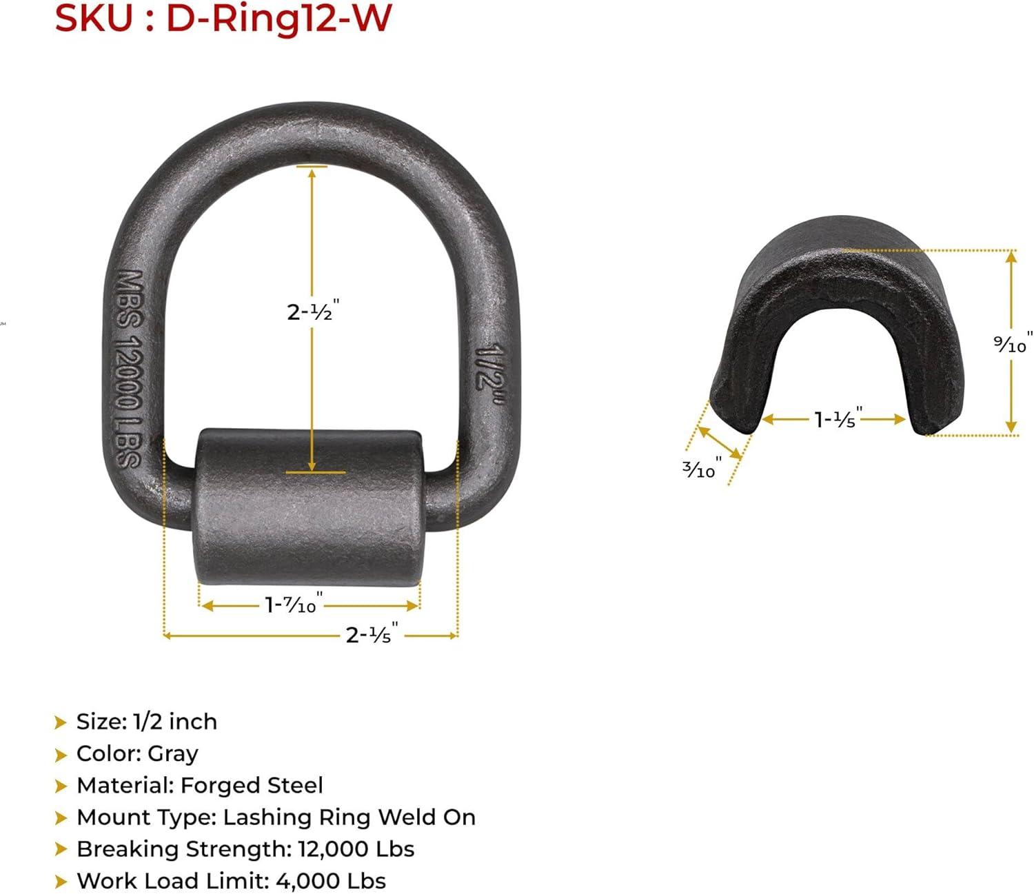 imageMytee Products 12 Pack 12quot Heavy Duty WeldOn Forged D Ring 12000 Lbs100  Pack