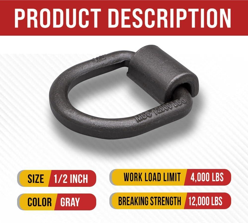 imageMytee Products 12 Pack 12quot Heavy Duty WeldOn Forged D Ring 12000 Lbs12  Pack