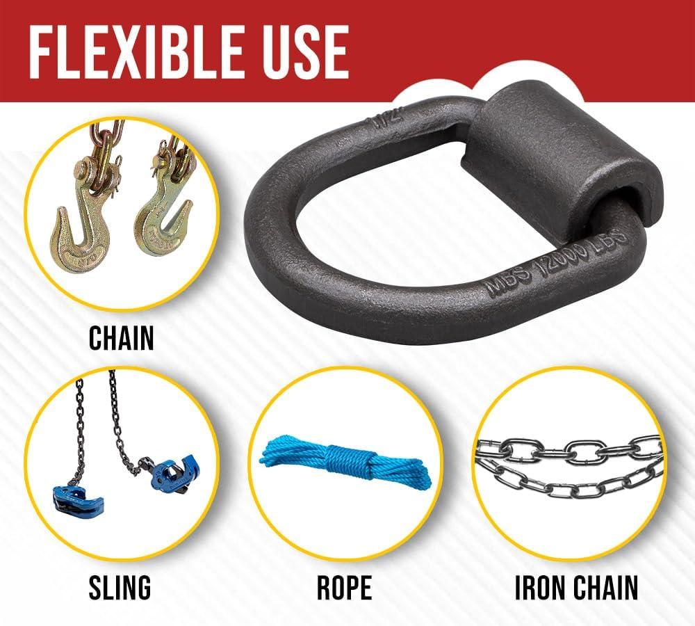 imageMytee Products 12 Pack 12quot Heavy Duty WeldOn Forged D Ring 12000 Lbs4  Pack