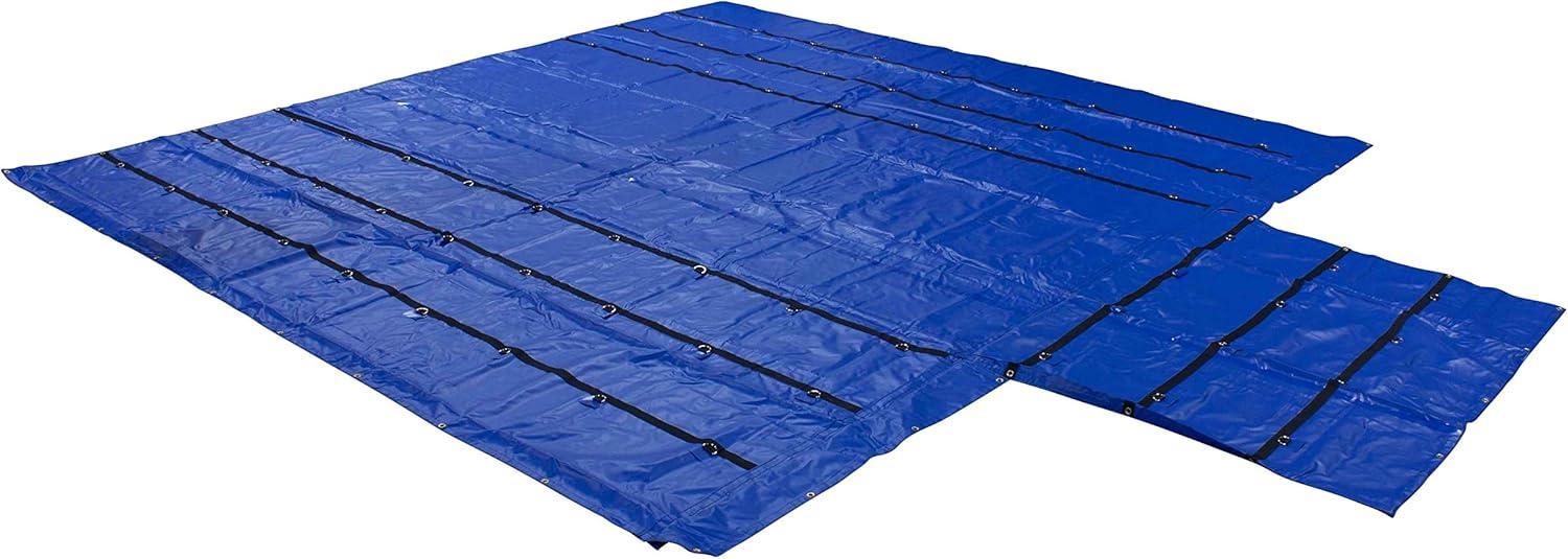 imageMytee Products 16 x 18 Flatbed Truck 18 Oz Steel Tarp with 4 FT Drop ampamp Flap  Black Heavy Duty Vinyl Waterproof Tarp for Trailers to Protect Cargo from Wind Rain Snow and SunBlue