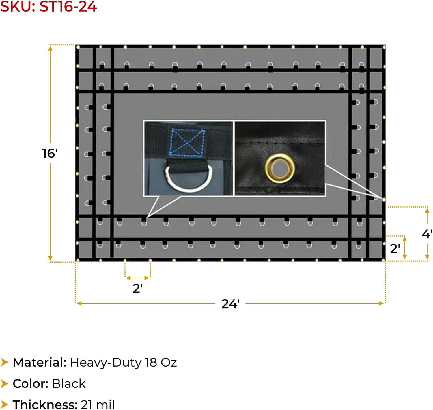imageMytee Products 16 x 24 Flatbed Truck Tarps Heavy Duty 18oz Steel Tarp  BlackBlack 2 Pack
