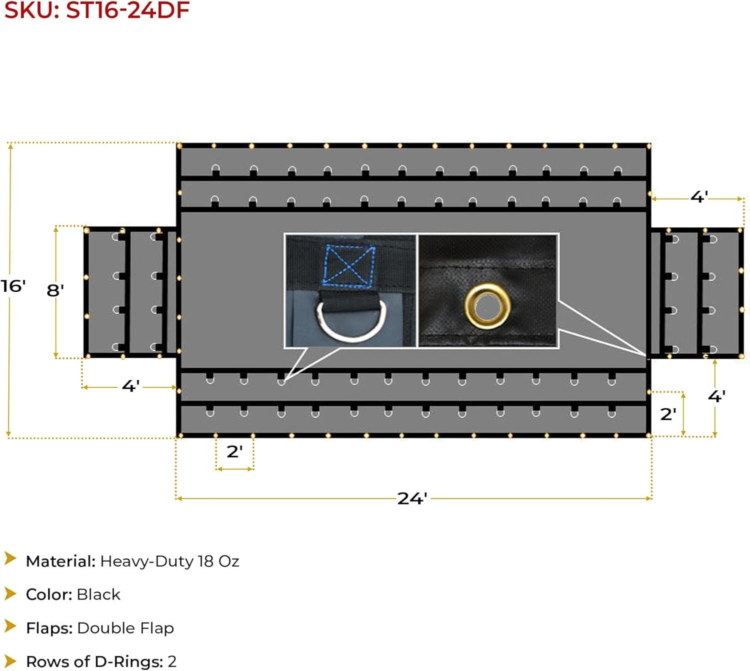 imageMytee Products 16 x 24 Flatbed Truck Tarps Heavy Duty 18oz Steel Tarp  BlackBlack