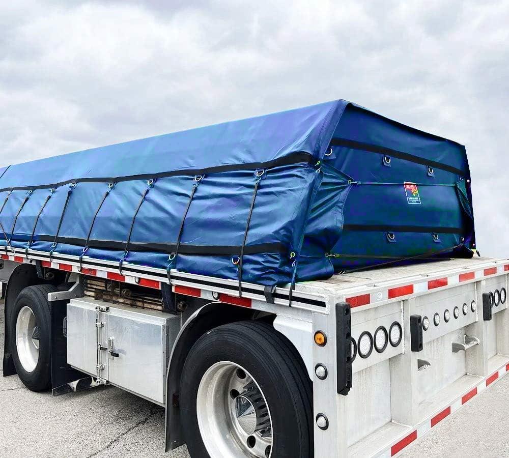 imageMytee Products 16 x 24 Flatbed Truck Tarps Heavy Duty 18oz Steel Tarp  BlackBlue 2 Pack