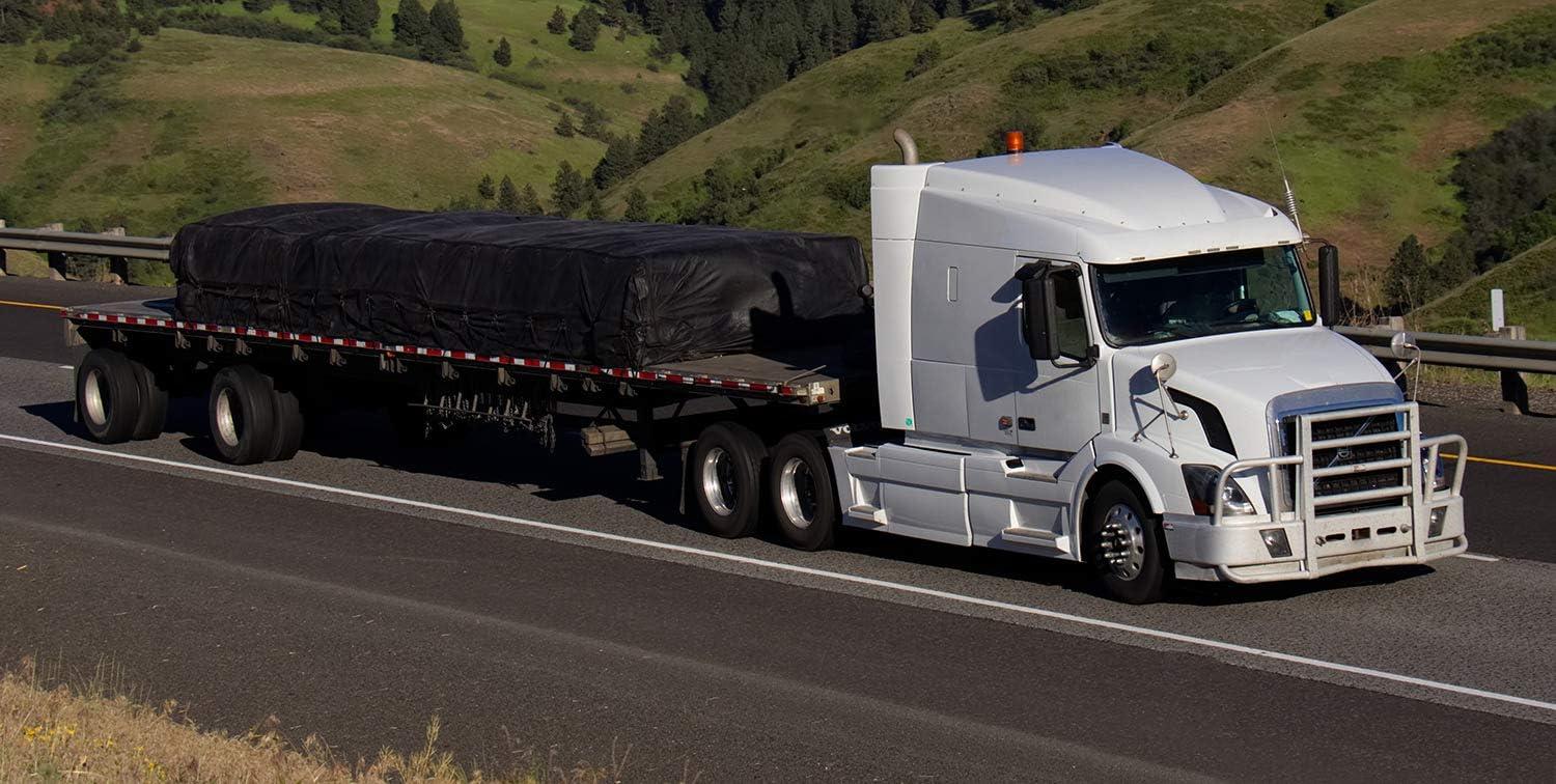imageMytee Products 16 x 27 Black Steel Tarp for Heavy Duty Truck Cargo  18 Oz Vinyl Flatbed Tarps with 4 Drop  Waterproof Tarp for Trailers to Protect Cargo from Wind Rain Snow and Sun