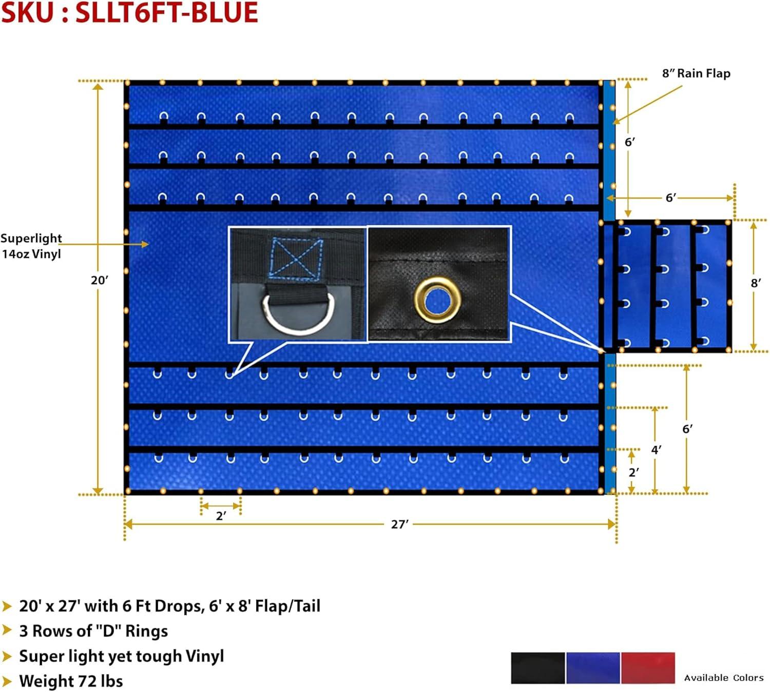 imageMytee Products 16 x 27 Flatbed Truck 14 Oz Superlight Steel Tarp with 4 FT Drop  Black Heavy Duty Vinyl Waterproof Tarp for Trailers to Protect Cargo from Wind Rain Snow and SunBlue