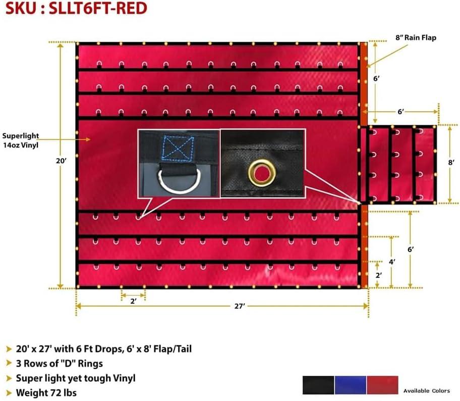 imageMytee Products 16 x 27 Flatbed Truck 14 Oz Superlight Steel Tarp with 4 FT Drop  Black Heavy Duty Vinyl Waterproof Tarp for Trailers to Protect Cargo from Wind Rain Snow and SunRed
