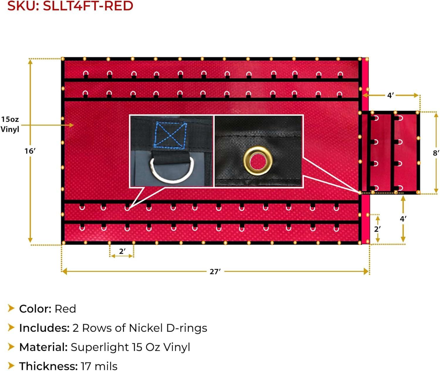 imageMytee Products 16 x 27 Flatbed Truck 14 Oz Superlight Steel Tarp with 4 FT Drop  Black Heavy Duty Vinyl Waterproof Tarp for Trailers to Protect Cargo from Wind Rain Snow and SunRed