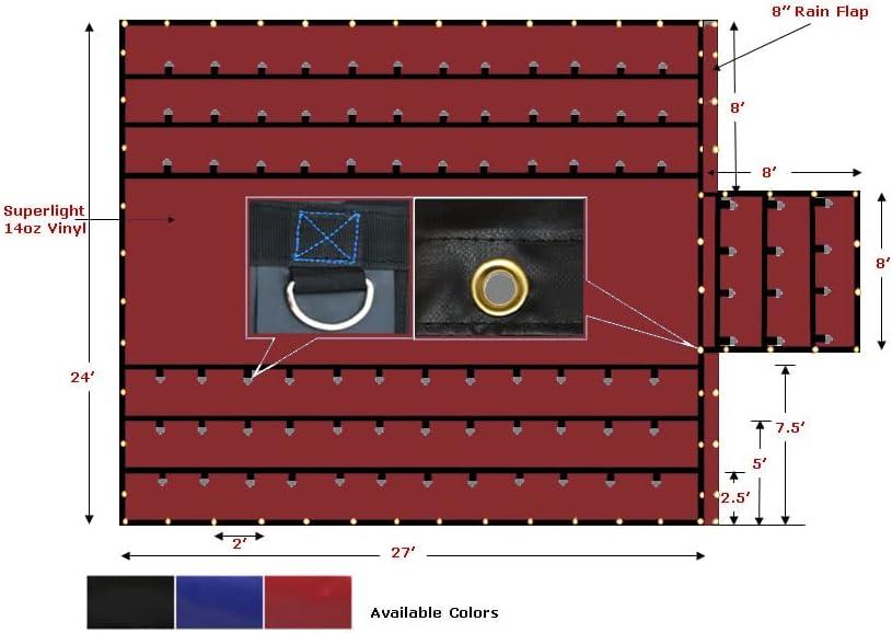 imageMytee Products 16 x 27 Flatbed Truck 14 Oz Superlight Steel Tarp with 4 FT Drop  Black Heavy Duty Vinyl Waterproof Tarp for Trailers to Protect Cargo from Wind Rain Snow and SunRed