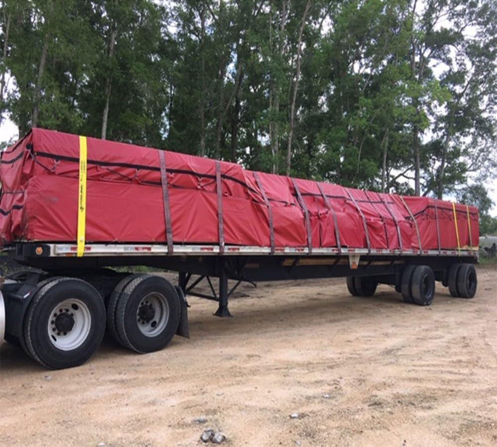 imageMytee Products 16 x 27 Flatbed Truck 14 Oz Superlight Steel Tarp with 4 FT Drop  Black Heavy Duty Vinyl Waterproof Tarp for Trailers to Protect Cargo from Wind Rain Snow and SunRed