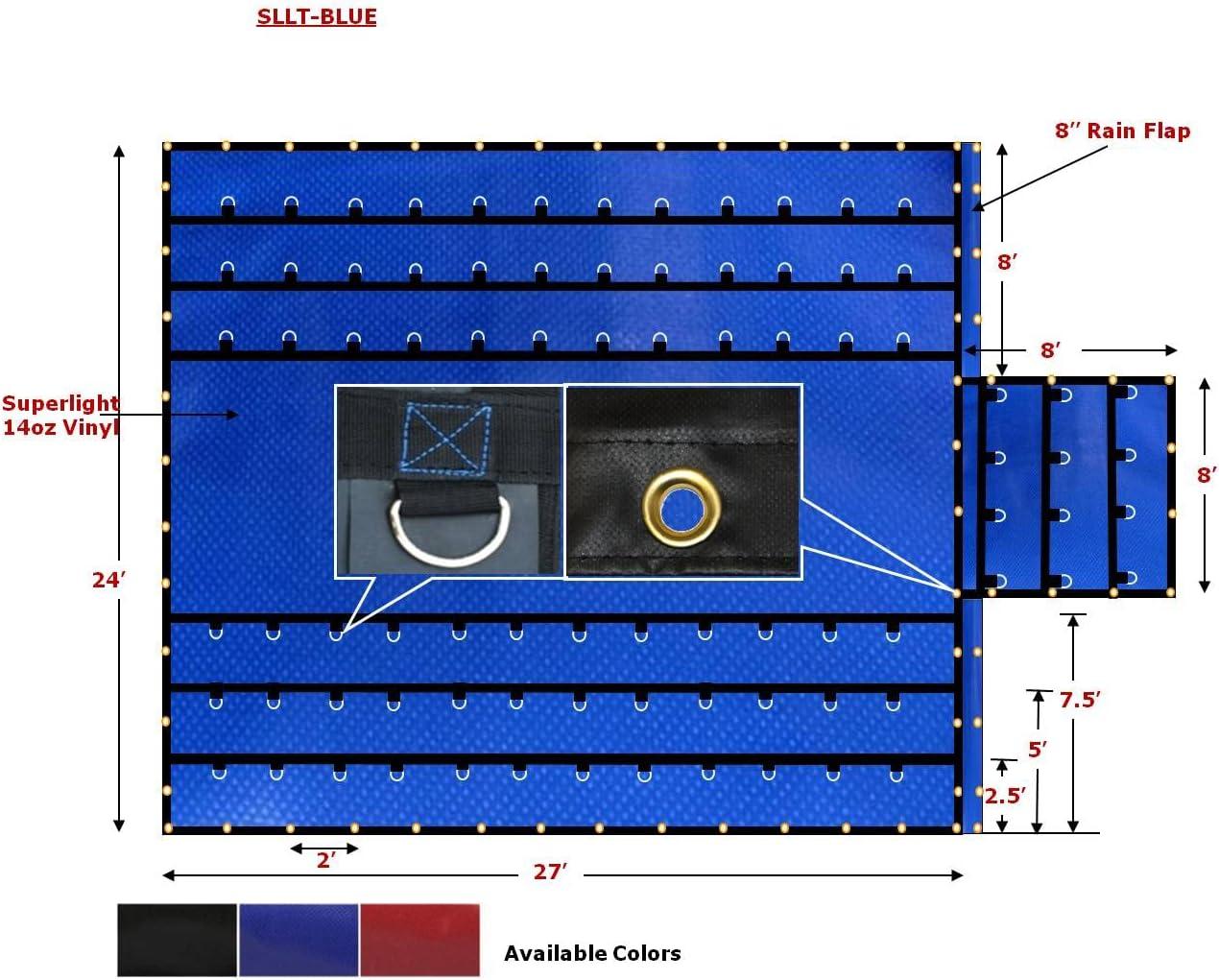 imageMytee Products 16 x 27 Flatbed Truck 14 Oz Superlight Steel Tarp with 4 FT Drop  Black Heavy Duty Vinyl Waterproof Tarp for Trailers to Protect Cargo from Wind Rain Snow and SunBlue
