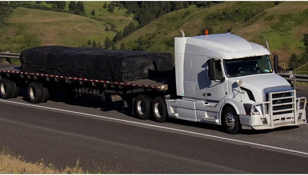 imageMytee Products 16 x 27 Flatbed Truck 14 Oz Superlight Steel Tarp with 4 FT Drop  Black Heavy Duty Vinyl Waterproof Tarp for Trailers to Protect Cargo from Wind Rain Snow and SunBlack