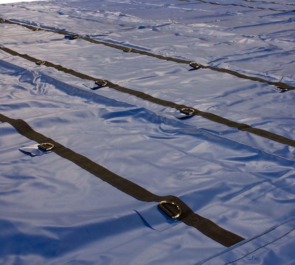 imageMytee Products 16 x 27 Flatbed Truck 14 Oz Superlight Steel Tarp with 4 FT Drop  Black Heavy Duty Vinyl Waterproof Tarp for Trailers to Protect Cargo from Wind Rain Snow and SunBlue