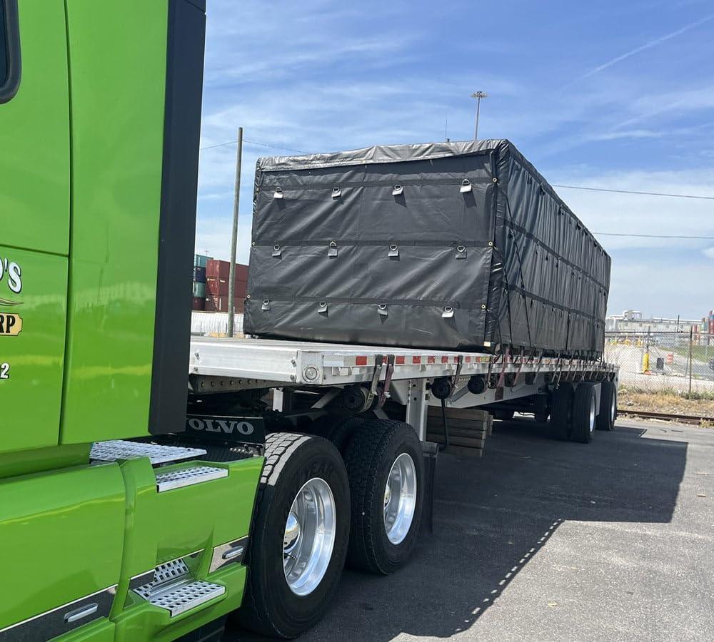 imageMytee Products 16 x 27 Flatbed Truck 14 Oz Superlight Steel Tarp with 4 FT Drop  Black Heavy Duty Vinyl Waterproof Tarp for Trailers to Protect Cargo from Wind Rain Snow and SunBlack