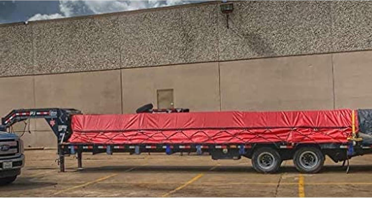 imageMytee Products 16 x 27 Flatbed Truck 14 Oz Superlight Steel Tarp with 4 FT Drop  Black Heavy Duty Vinyl Waterproof Tarp for Trailers to Protect Cargo from Wind Rain Snow and SunRed