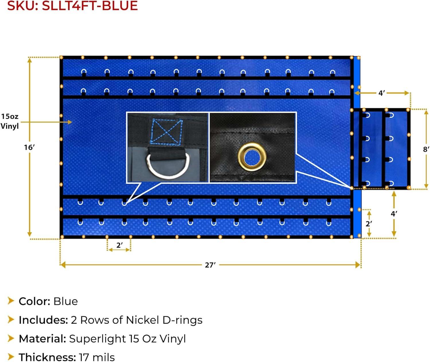 imageMytee Products 16 x 27 Flatbed Truck 14 Oz Superlight Steel Tarp with 4 FT Drop  Black Heavy Duty Vinyl Waterproof Tarp for Trailers to Protect Cargo from Wind Rain Snow and SunBlue