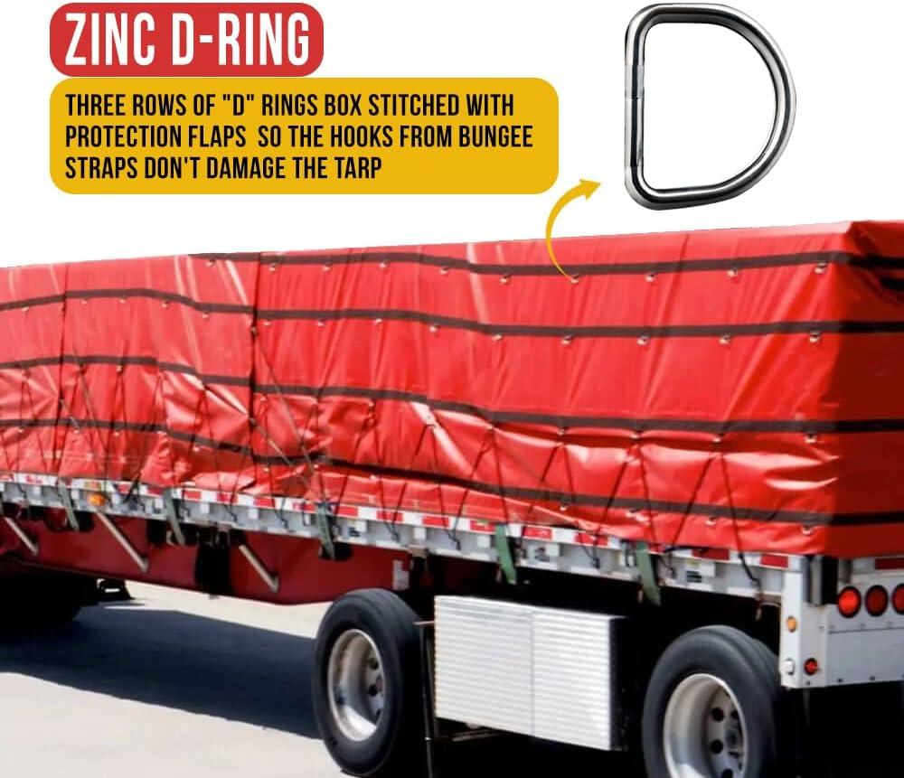 imageMytee Products 16 x 27 Flatbed Truck 14 Oz Superlight Steel Tarp with 4 FT Drop  Black Heavy Duty Vinyl Waterproof Tarp for Trailers to Protect Cargo from Wind Rain Snow and SunRed