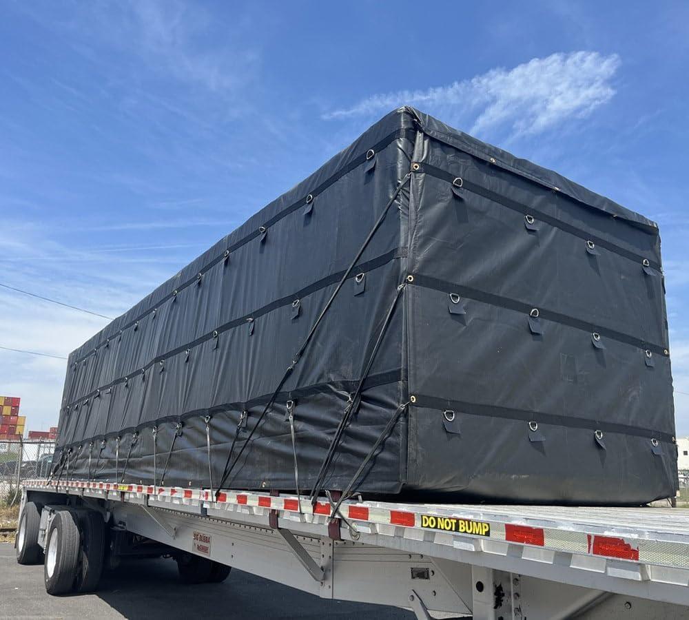 imageMytee Products 16 x 27 Flatbed Truck 14 Oz Superlight Steel Tarp with 4 FT Drop  Black Heavy Duty Vinyl Waterproof Tarp for Trailers to Protect Cargo from Wind Rain Snow and SunBlue