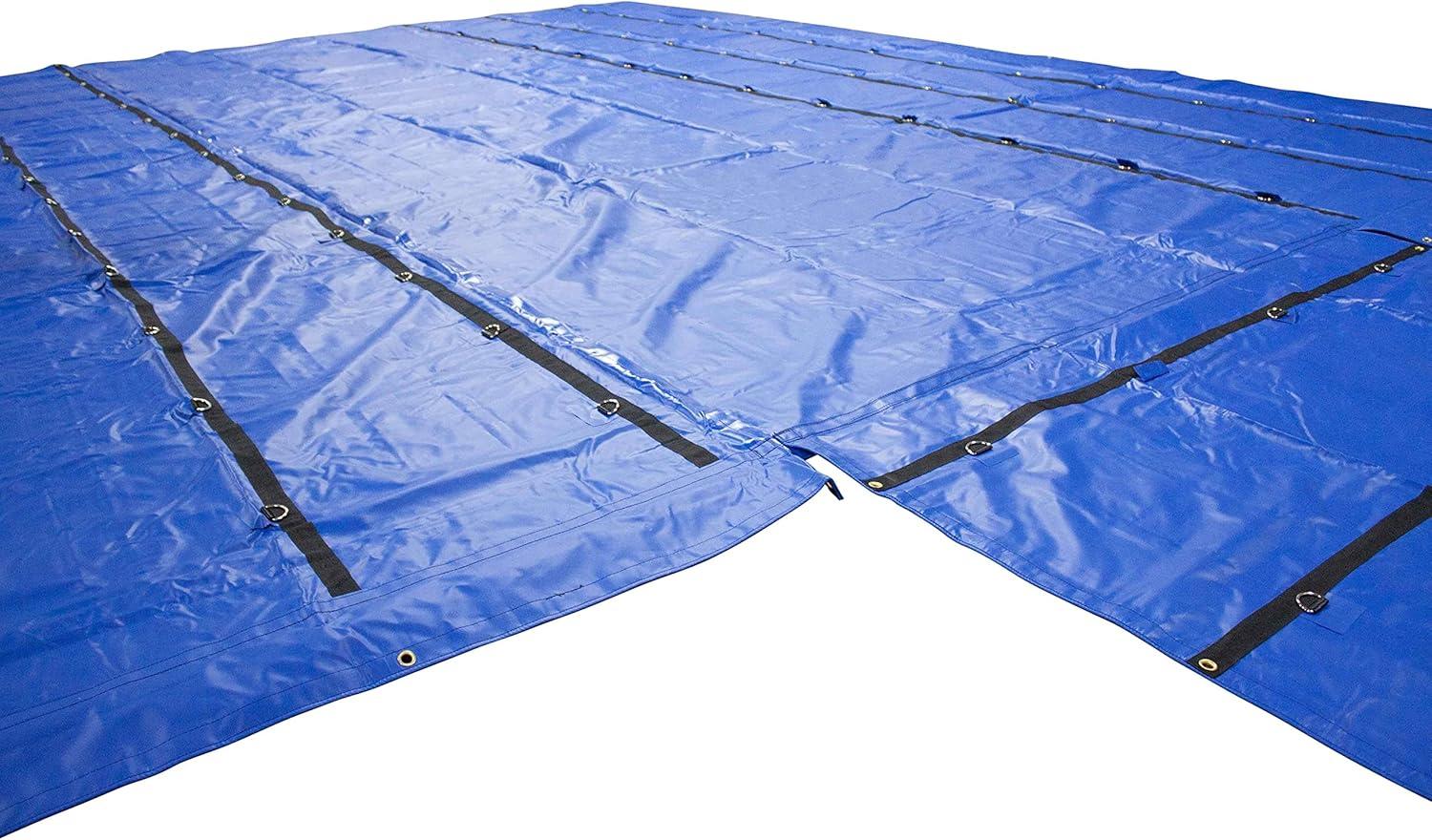 imageMytee Products 16 x 27 Flatbed Truck 14 Oz Superlight Steel Tarp with 4 FT Drop  Black Heavy Duty Vinyl Waterproof Tarp for Trailers to Protect Cargo from Wind Rain Snow and SunBlue