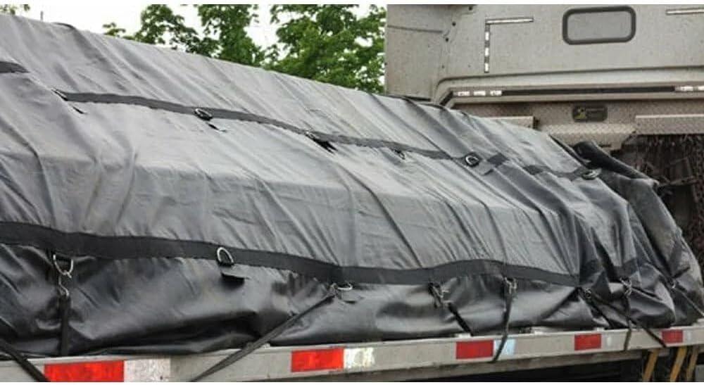 imageMytee Products 16 x 27 Flatbed Truck 18 Oz Steel Tarp with 4 FT Drop ampamp Flap  Black Heavy Duty Vinyl Waterproof Tarp for Trailers to Protect Cargo from Wind Rain Snow and SunBlack