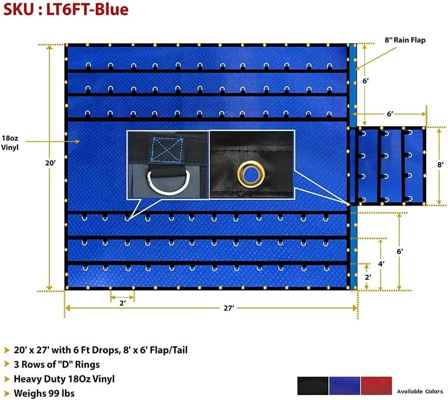 imageMytee Products 16 x 27 Flatbed Truck 18 Oz Steel Tarp with 4 FT Drop ampamp Flap  Black Heavy Duty Vinyl Waterproof Tarp for Trailers to Protect Cargo from Wind Rain Snow and SunBlue