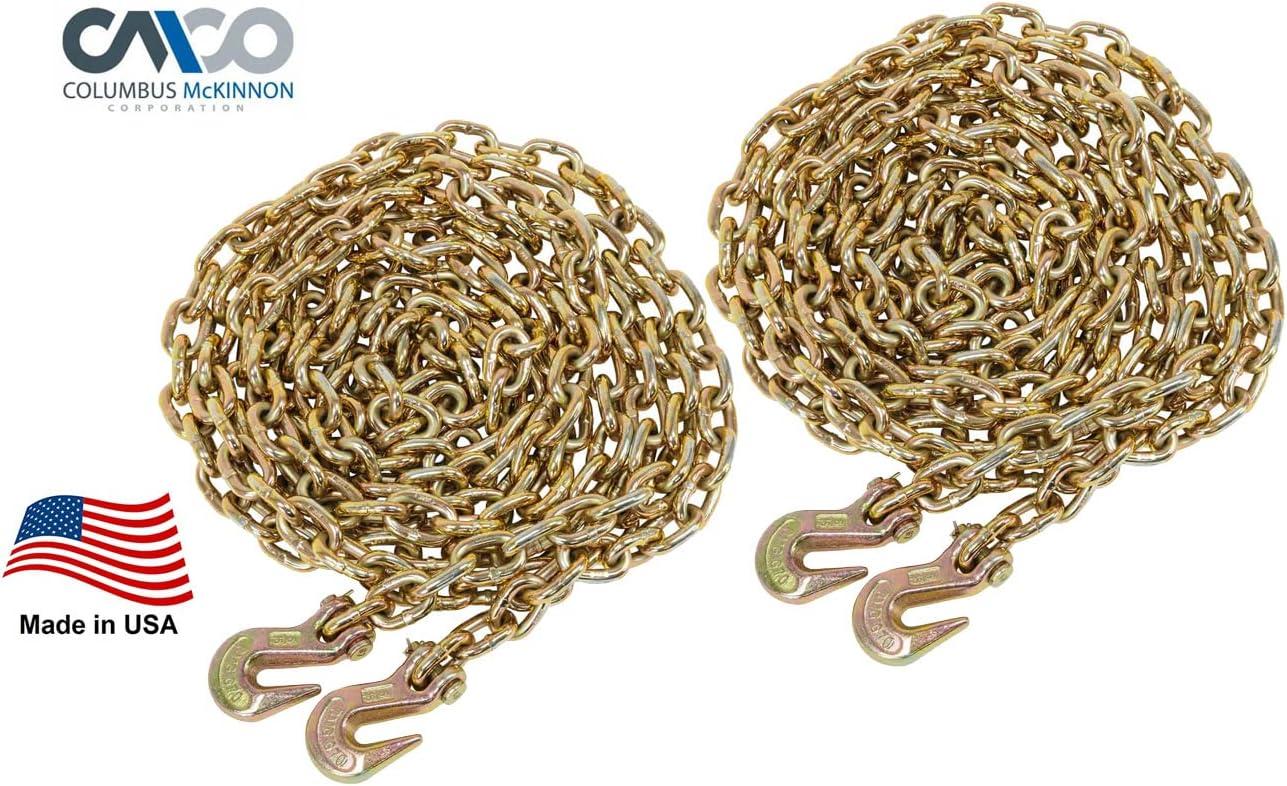 imageMytee Products 2 Pack 38quot x 16 Grade 70 Transport Binder Chain  Made in USA with G70 Grab Hooks  Tow Transport Binder Chain  6600 Lbs WLL516 x 20