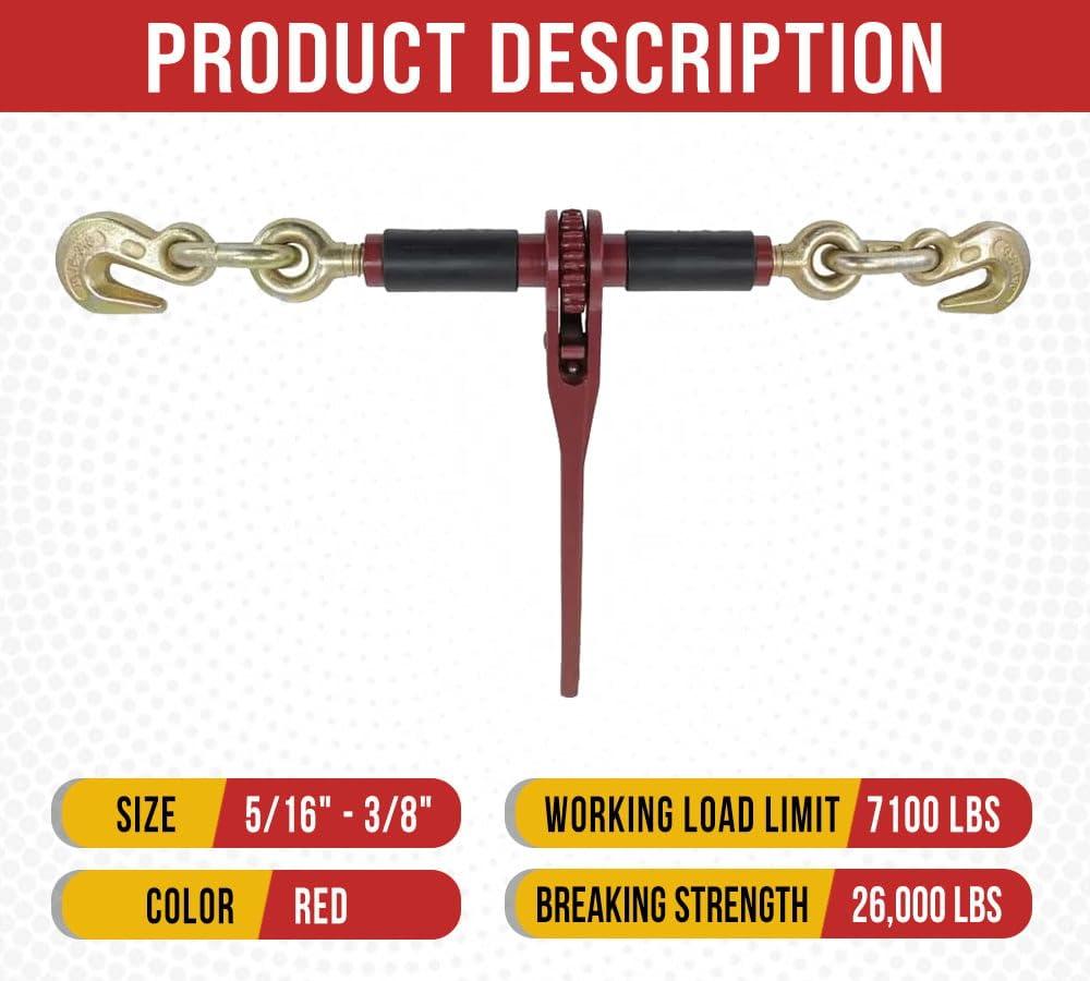 imageMytee Products 2 Pack 516quot  38quot Ratchet Chain Binder wRubber Grips  7100 lbs WLL Closed Body Ratchet Lever Load Binder  Tie Down Hauling Chain Binders for Flatbed Truck Trailer4  Pack