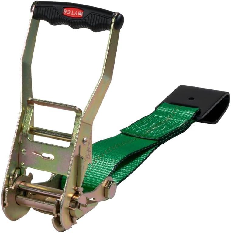 imageMytee Products 2 inch x 27 Heavy Duty TieDown Ratchet Straps wFlat Hook  10000 lbs Breaking Strength  Wide Handle Flat Hook Ratchet Straps for Cargo Flatbed Trailers Pickup TrucksGreen