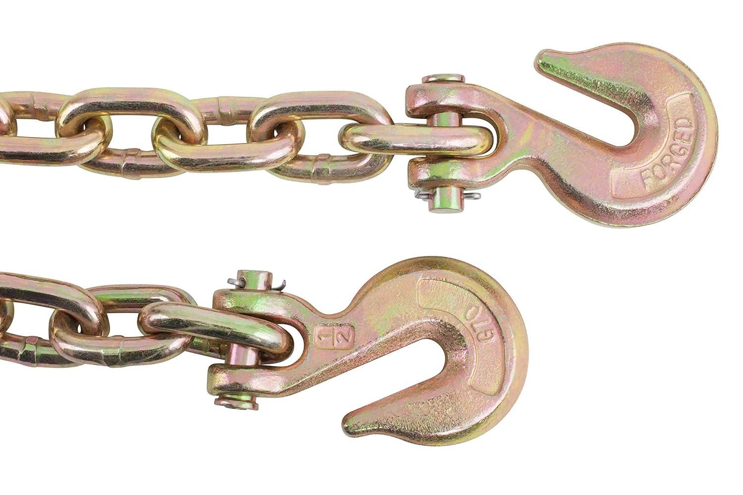 imageMytee Products 4 Pack 14quot x 20 Transport Binder Chain Grade 70 with Grab Hook  3150 LBS WLL Transport Binder Tow Chain with Hooks  Towing Equipment  Gold Chromate1  Pack