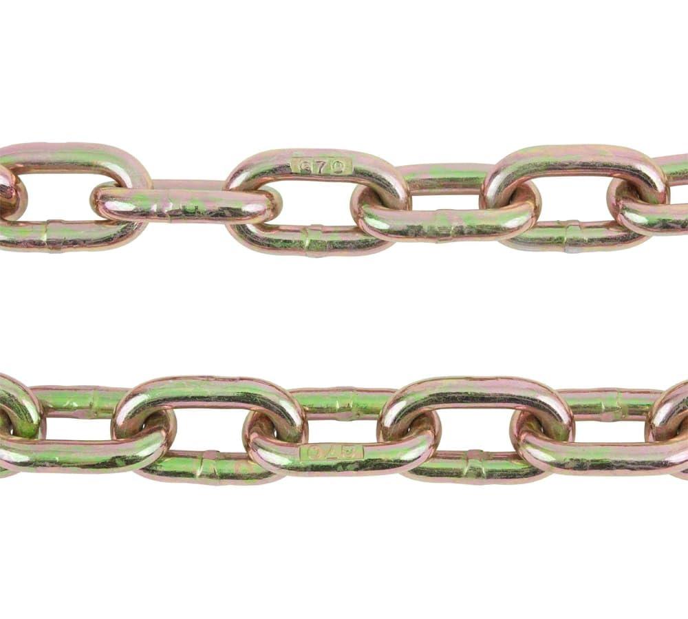 imageMytee Products 4 Pack 14quot x 20 Transport Binder Chain Grade 70 with Grab Hook  3150 LBS WLL Transport Binder Tow Chain with Hooks  Towing Equipment  Gold Chromate2  Pack