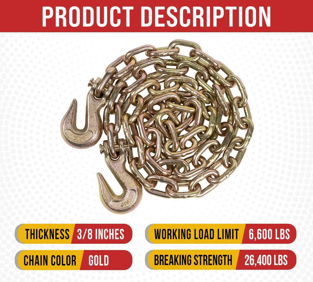 imageMytee Products 4 Pack 14quot x 20 Transport Binder Chain Grade 70 with Grab Hook  3150 LBS WLL Transport Binder Tow Chain with Hooks  Towing Equipment  Gold Chromate4  Pack