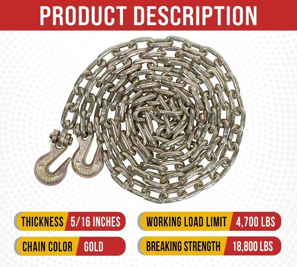 imageMytee Products 4 Pack 14quot x 20 Transport Binder Chain Grade 70 with Grab Hook  3150 LBS WLL Transport Binder Tow Chain with Hooks  Towing Equipment  Gold Chromate1  Pack