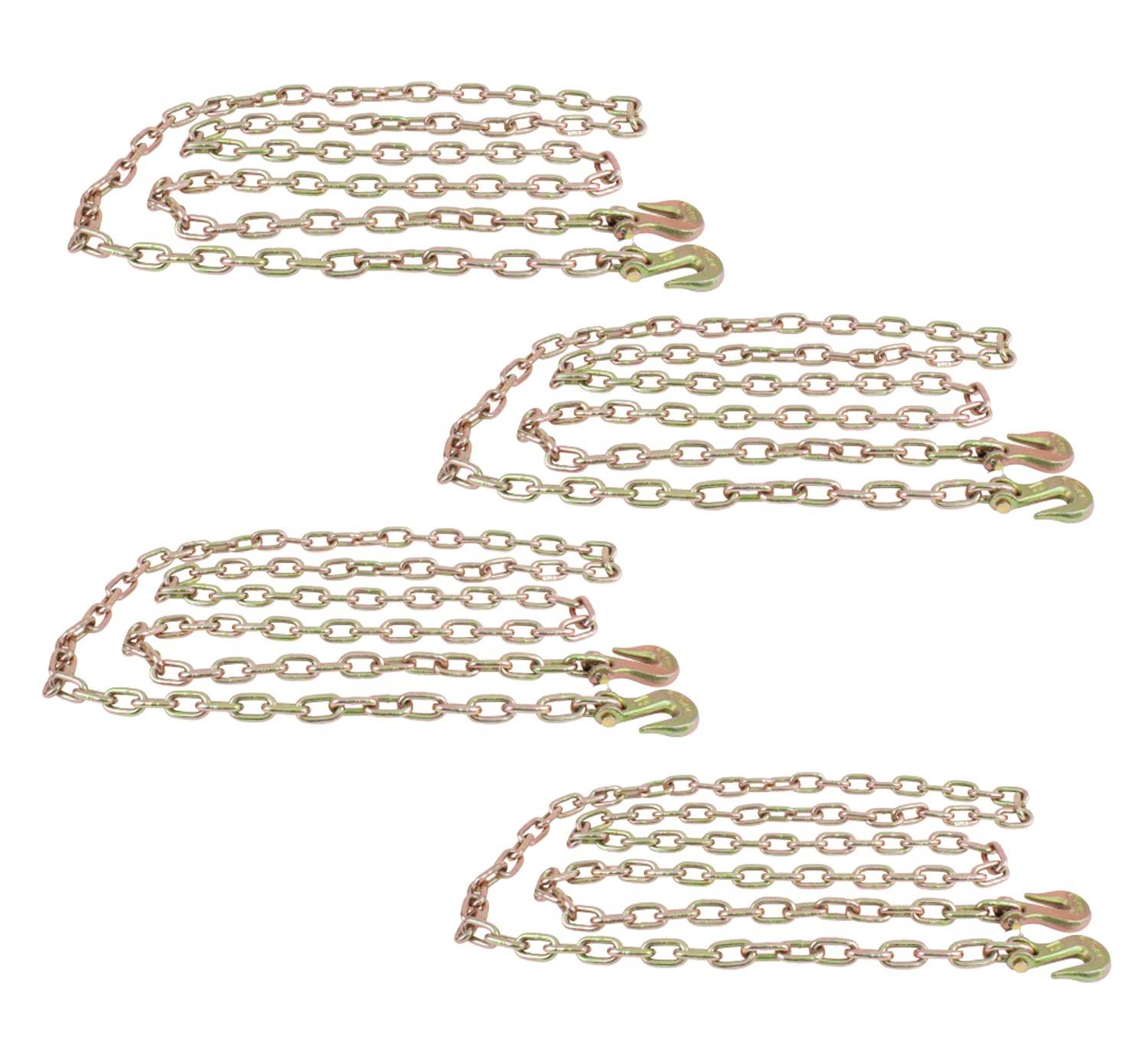 imageMytee Products 4 Pack 14quot x 20 Transport Binder Chain Grade 70 with Grab Hook  3150 LBS WLL Transport Binder Tow Chain with Hooks  Towing Equipment  Gold Chromate4  Pack