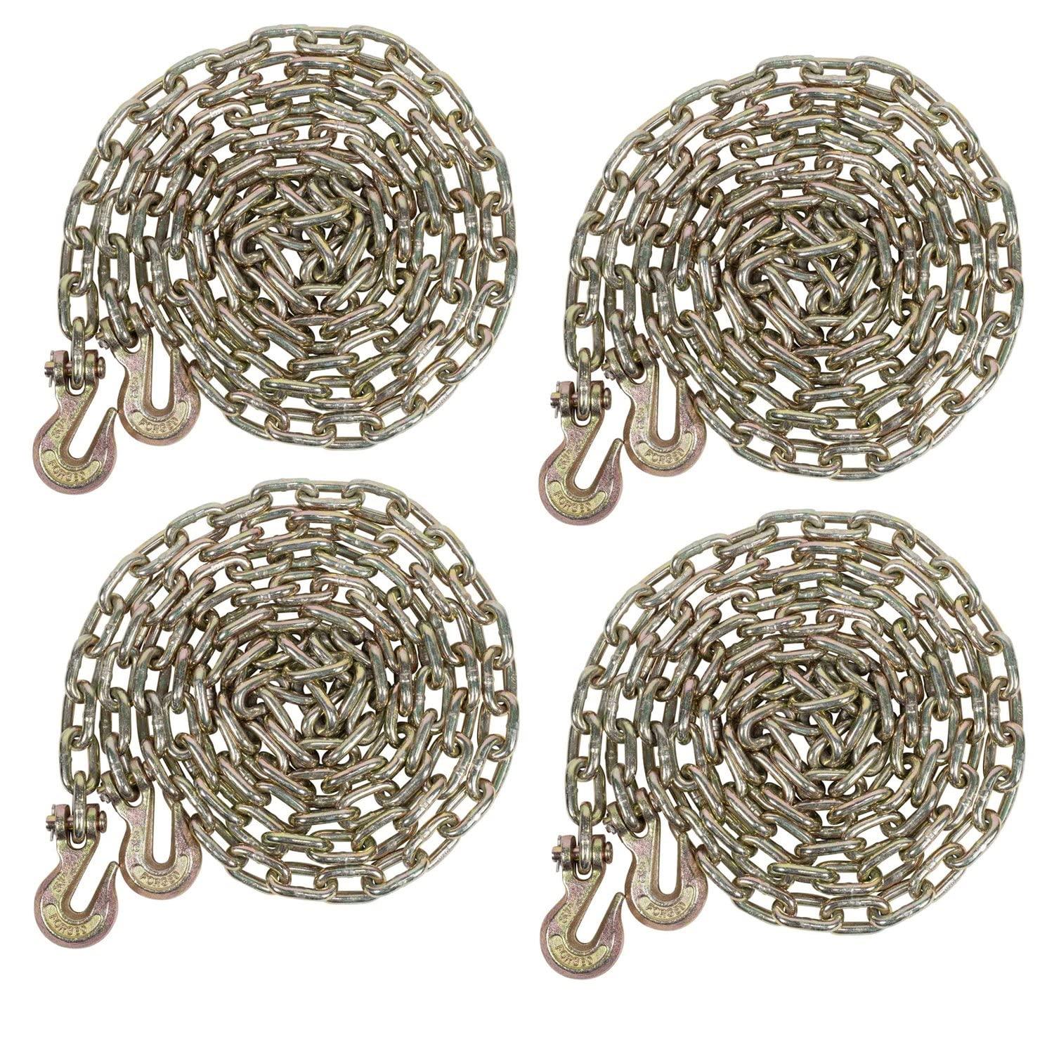 imageMytee Products 4 Pack 14quot x 20 Transport Binder Chain Grade 70 with Grab Hook  3150 LBS WLL Transport Binder Tow Chain with Hooks  Towing Equipment  Gold Chromate4  Pack