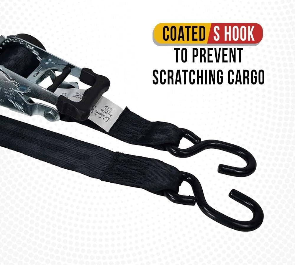 imageMytee Products 4 Pack 2quot x 10 Auto Retract Ratchet Straps  Quick n Easy Retractable Ratchet Straps with Coated S Hook Tiedowns for Motorcycles ATVs Bikes Tight ampamp Secure Pickup Trailer TieDown8  Pack