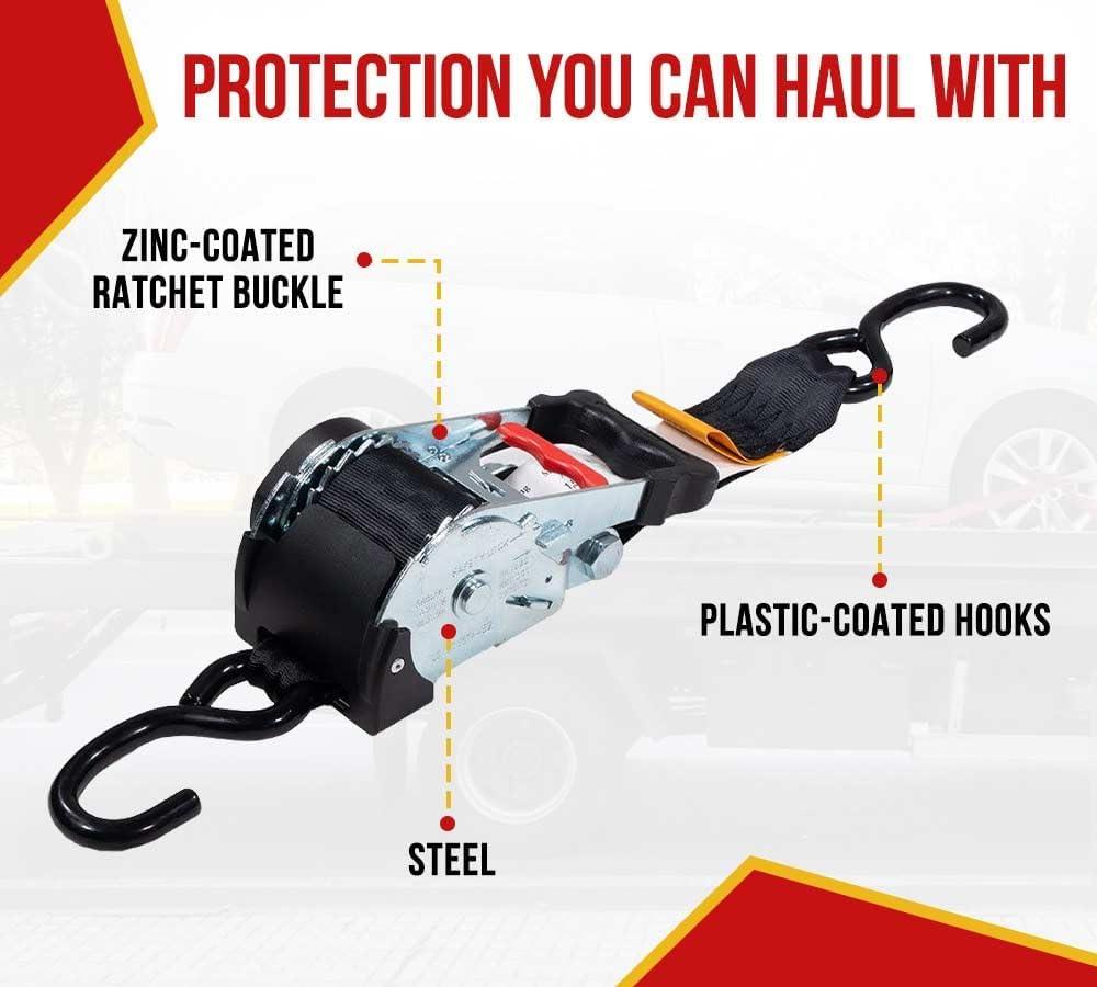 imageMytee Products 4 Pack 2quot x 10 Auto Retract Ratchet Straps  Quick n Easy Retractable Ratchet Straps with Coated S Hook Tiedowns for Motorcycles ATVs Bikes Tight ampamp Secure Pickup Trailer TieDown8  Pack