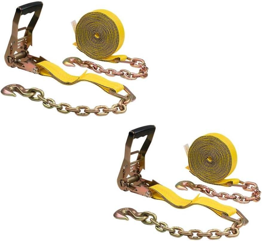 imageMytee Products 4 Pack 2quot x30 Orange Ratchet Strap with Chain Anchor  4000 Lbs WLL High Abrasion Heavy Duty Tie Down Cargo Truck Straps with Chan Anchor for Flatbed Truck Trailers PickupYellow
