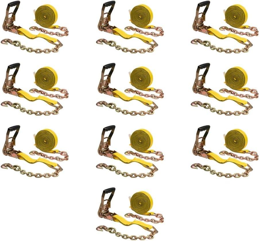 imageMytee Products 4 Pack 2quot x30 Orange Ratchet Strap with Chain Anchor  4000 Lbs WLL High Abrasion Heavy Duty Tie Down Cargo Truck Straps with Chan Anchor for Flatbed Truck Trailers PickupYellow