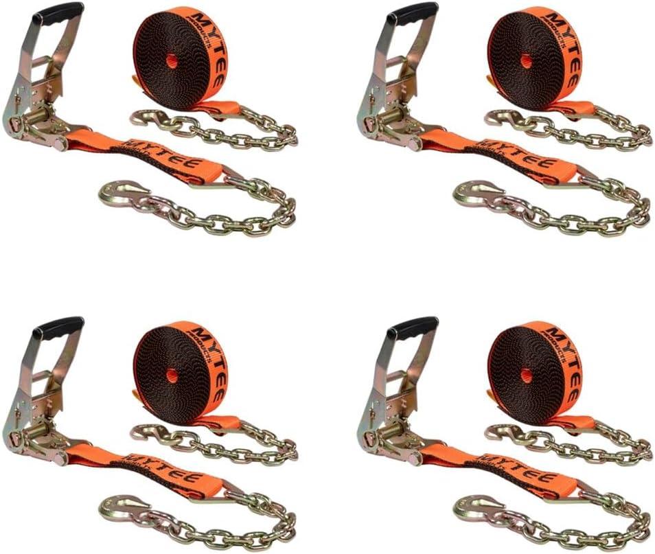 imageMytee Products 4 Pack 2quot x30 Orange Ratchet Strap with Chain Anchor  4000 Lbs WLL High Abrasion Heavy Duty Tie Down Cargo Truck Straps with Chan Anchor for Flatbed Truck Trailers PickupOrange