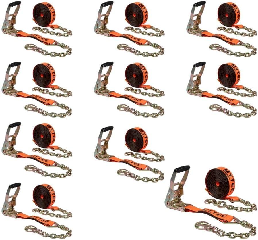 imageMytee Products 4 Pack 2quot x30 Orange Ratchet Strap with Chain Anchor  4000 Lbs WLL High Abrasion Heavy Duty Tie Down Cargo Truck Straps with Chan Anchor for Flatbed Truck Trailers PickupOrange