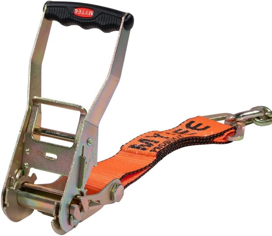 imageMytee Products 4 Pack 2quot x30 Orange Ratchet Strap with Chain Anchor  4000 Lbs WLL High Abrasion Heavy Duty Tie Down Cargo Truck Straps with Chan Anchor for Flatbed Truck Trailers PickupOrange