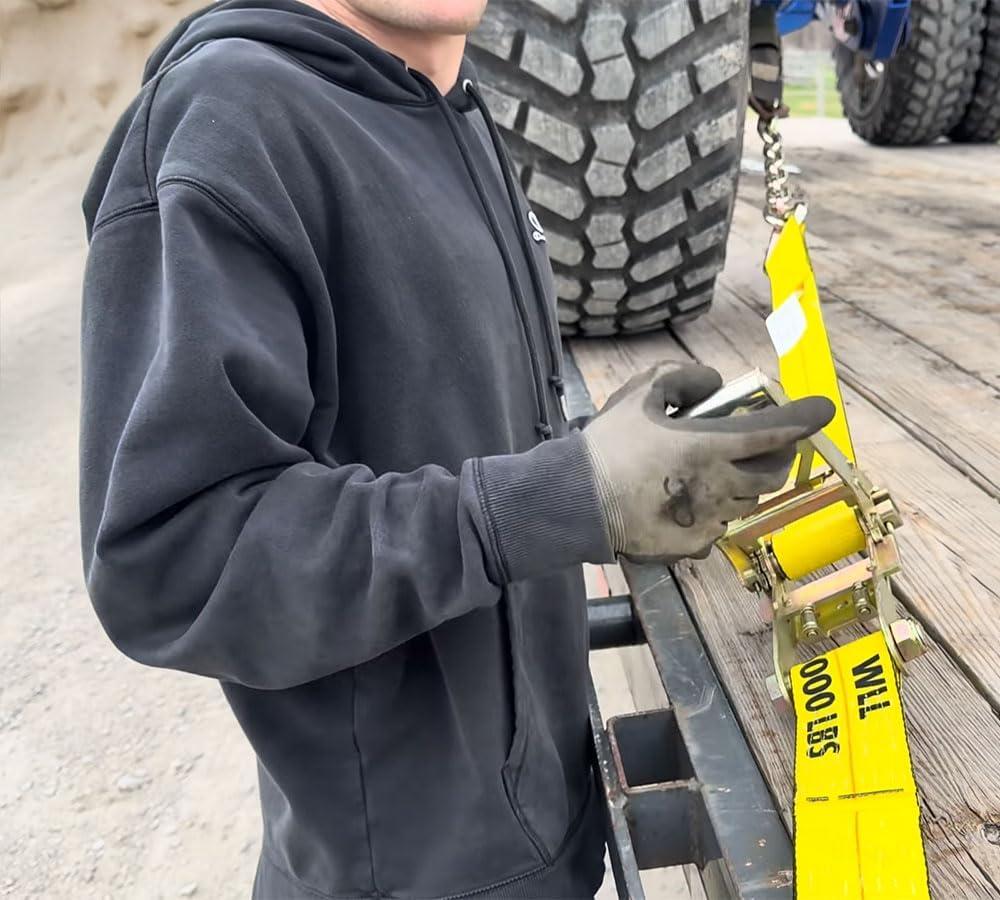 imageMytee Products 4 Pack 2quot x30 Orange Ratchet Strap with Chain Anchor  4000 Lbs WLL High Abrasion Heavy Duty Tie Down Cargo Truck Straps with Chan Anchor for Flatbed Truck Trailers PickupYellow