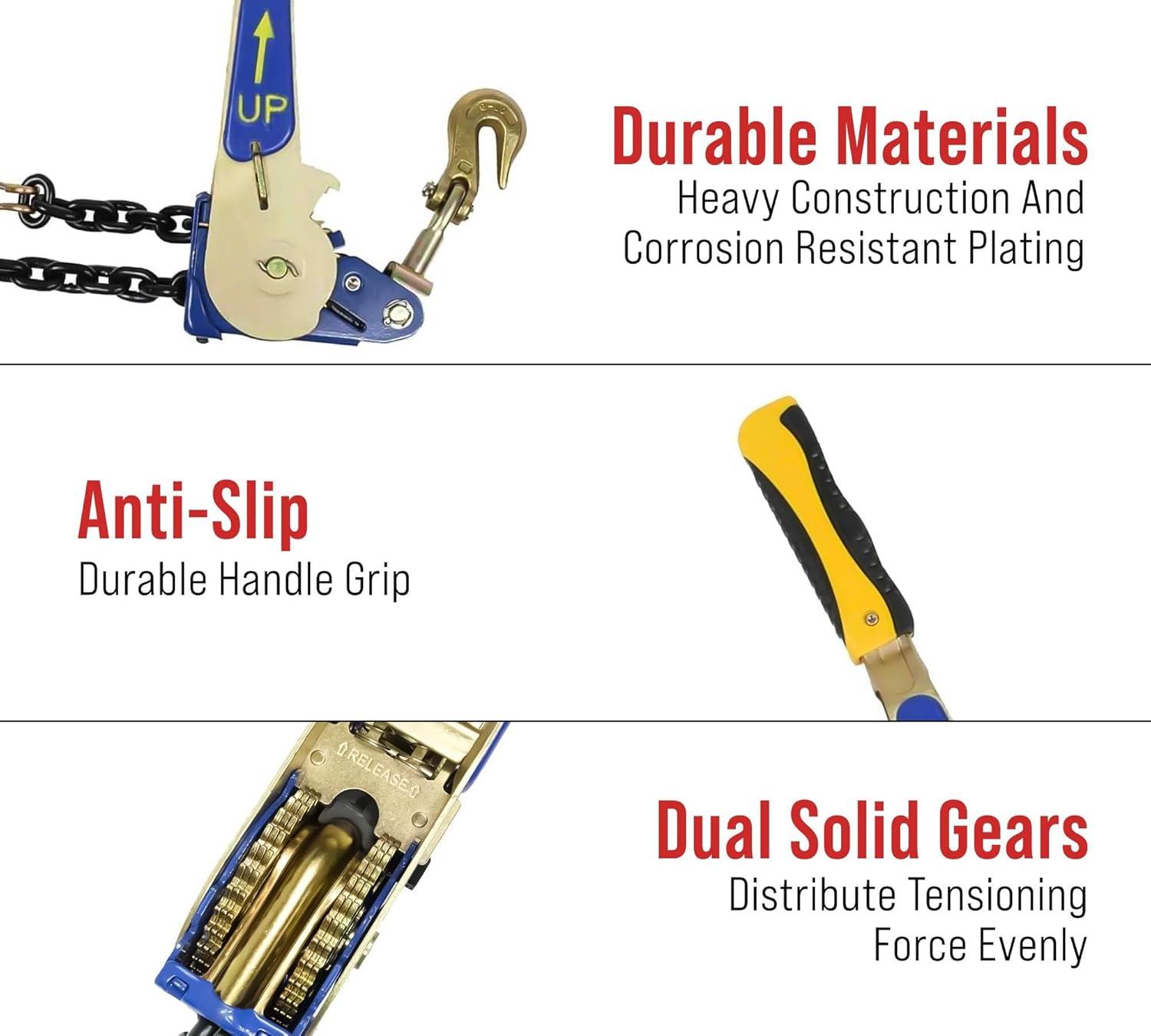 imageMytee Products 4 Pack 38quot  12quotEasy Ratchet Chain Binder with Grab Hooks ampamp 6000 lbs WLL  Heavy Duty Tie Down Ratchet Load Binder for Flatbed Trailers ampamp Trucks8  Pack