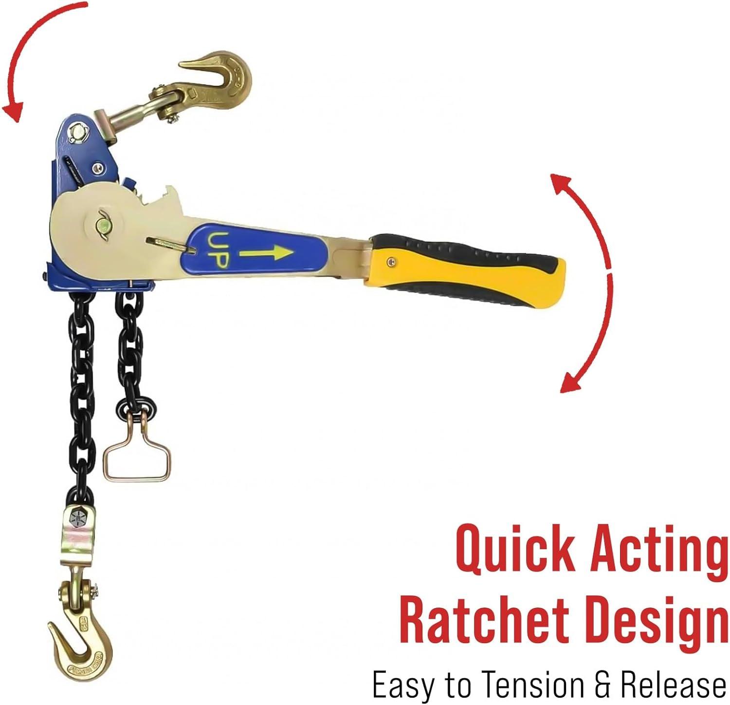 imageMytee Products 4 Pack 38quot  12quotEasy Ratchet Chain Binder with Grab Hooks ampamp 6000 lbs WLL  Heavy Duty Tie Down Ratchet Load Binder for Flatbed Trailers ampamp Trucks4  Pack