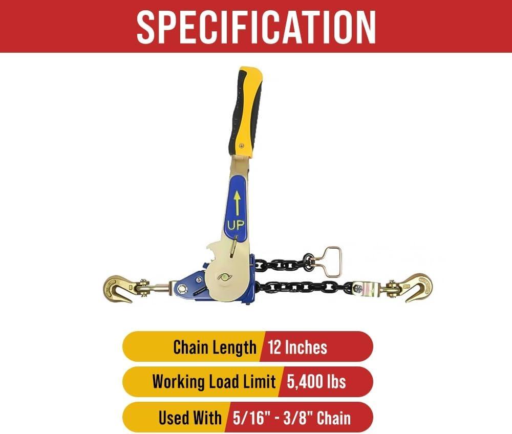 imageMytee Products 4 Pack 38quot  12quotEasy Ratchet Chain Binder with Grab Hooks ampamp 6000 lbs WLL  Heavy Duty Tie Down Ratchet Load Binder for Flatbed Trailers ampamp Trucks8  Pack