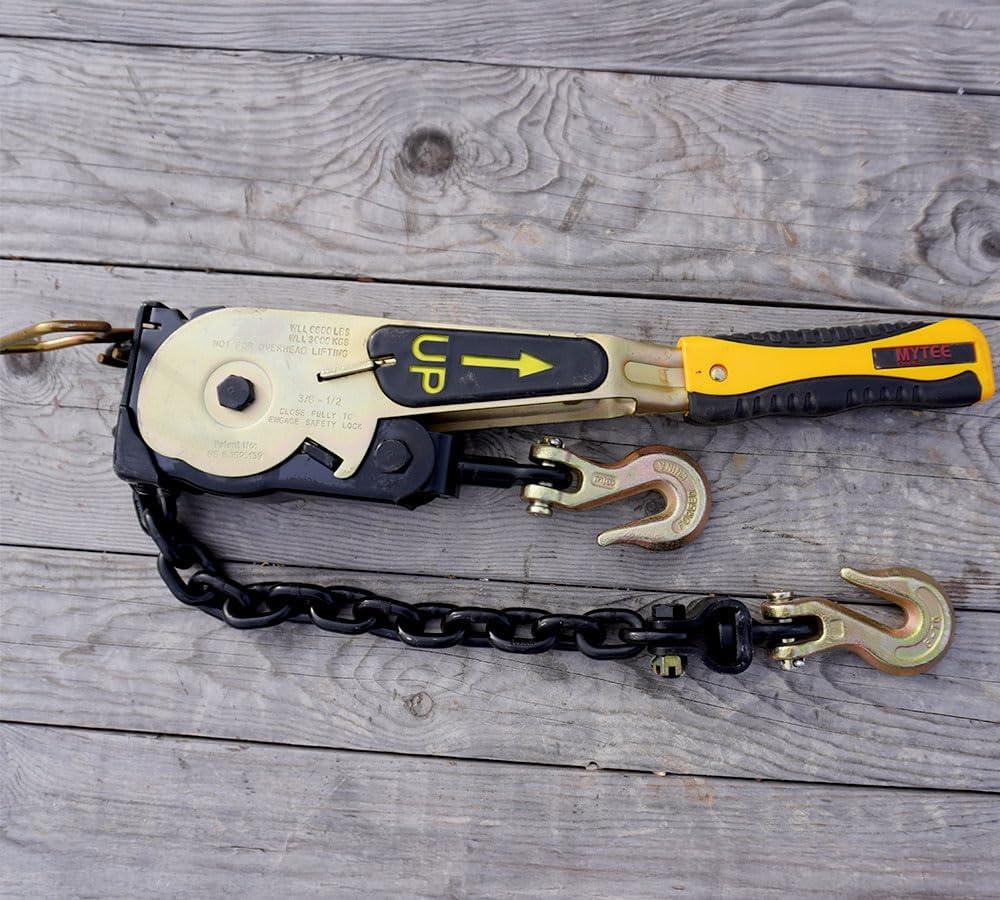 imageMytee Products 4 Pack 38quot  12quotEasy Ratchet Chain Binder with Grab Hooks ampamp 6000 lbs WLL  Heavy Duty Tie Down Ratchet Load Binder for Flatbed Trailers ampamp Trucks8  Pack