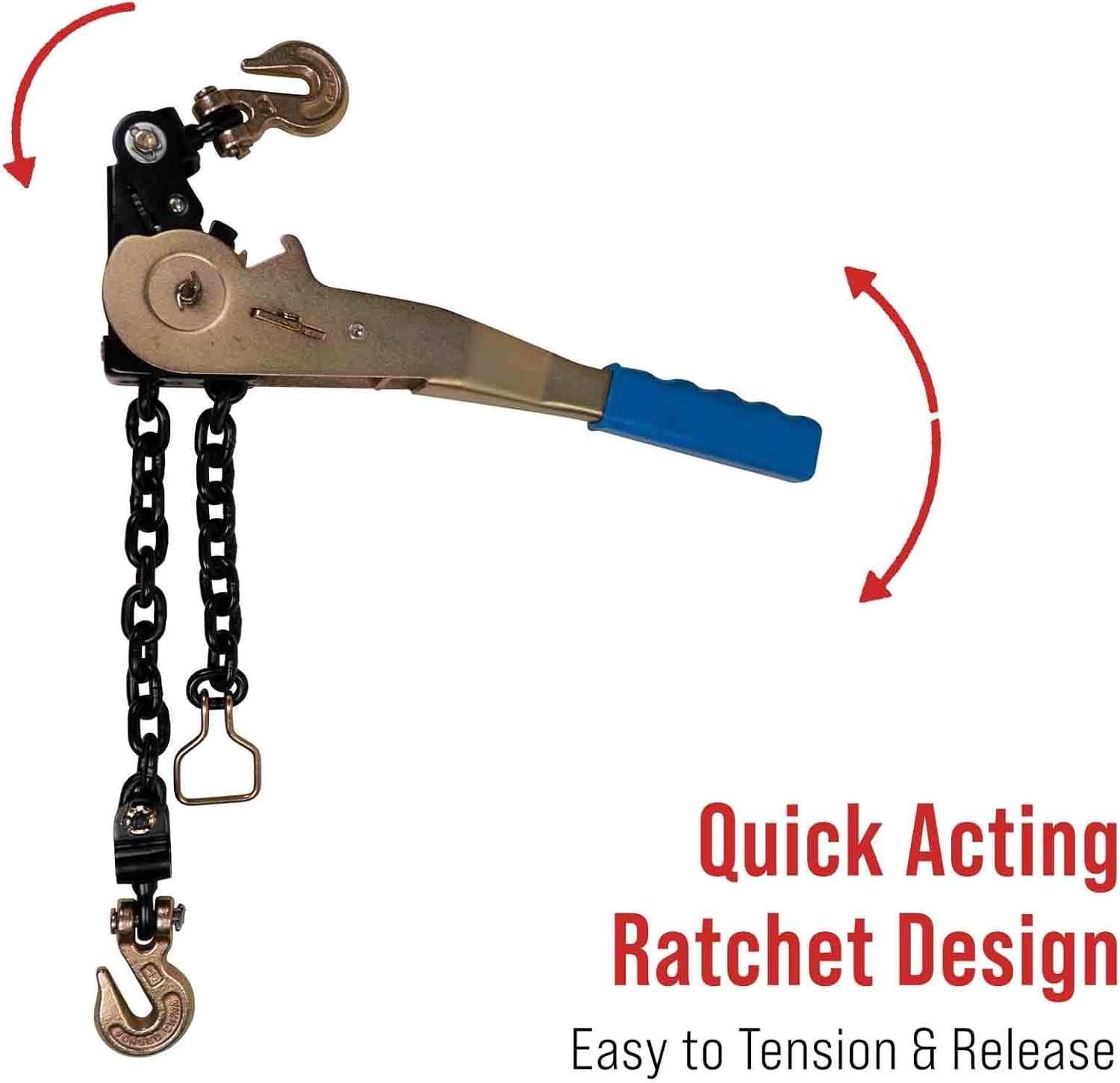 imageMytee Products 4 Pack 38quot  12quotEasy Ratchet Chain Binder with Grab Hooks ampamp 6000 lbs WLL  Heavy Duty Tie Down Ratchet Load Binder for Flatbed Trailers ampamp Trucks4  Pack