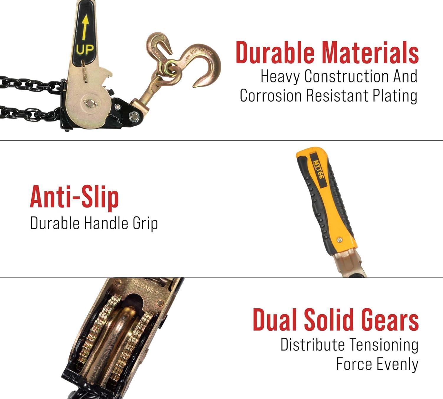 imageMytee Products 4 Pack Easy Ratchet Chain Load Binder with 516quot Grab ampamp 38quot Slip Hook 5400 lbs WLL Easy Ratcheting Chain Binder for Heavy Machinery Vehicles or Bulky Cargo2 Pack